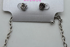 Women Silver Metal Chain Pink Masquerade Mask Fashion Necklace Earrings Set