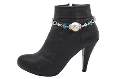 Silver Ball & Blue Beads Metal Chain Boot Strap