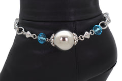 Silver Ball & Blue Beads Metal Chain Boot Strap