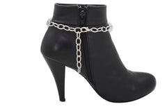 Silver Ball & Blue Beads Metal Chain Boot Strap