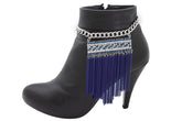 Silver Metal Chain Boot Bracelet Shoe Blue Tassel Beads Ethnic Charm Bling