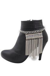 Silver Metal Chain Boot Bracelet Shoe Fringe Tassel Ethnic Tribal Charm