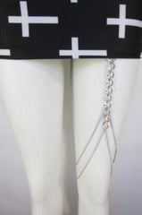 Silver Metal Thick Chains Thigh Leg Garter Long Tassel Body Jewelry