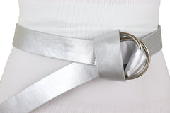 Silver Extra Long Faux Leather Wrap Fashion Belt Hip High Waist XS S M L
