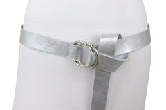 Silver Extra Long Faux Leather Wrap Fashion Belt Hip High Waist XS S M L