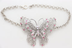 Silver Metal Chain Fashion Boot Bracelet Shoe Anklet Pink Butterfly Charm