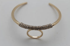 Chic Women Knuckle Ring Wide Gold Bling Half Moon Rhinestones Jewelry Size 7
