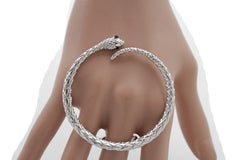 Women Long Silver Metal Trendy Huge Ring Huge Circle Swirl Snake Band Size 7
