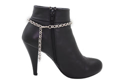 Silver Boot Chain Western Shoe Bracelet Anklet Fun Rose Flower Bling Charm