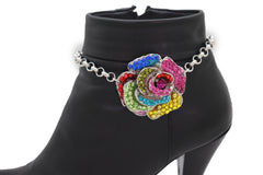 Silver Metal Chain Boot Bracelet Shoe Rose Flower Charm Western Jewelry