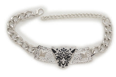 Silver Metal Chain Boot Bracelet Shoe Charm Tiger Leopard Plate Western