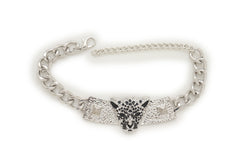 Silver Metal Chain Boot Bracelet Shoe Charm Tiger Leopard Plate Western