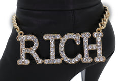 Iced Out "RICH" Gold Metal Boot Chain
