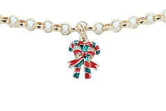 Gold Metal Boot Chain Bracelet Christmas Shoe Candy Cane Charm Jewelry