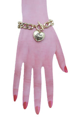 Women Bangle Bracelet Gold Metal Chain Heart Charm Best Friend Love