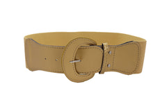 Women High Waist Hip Wide Elastic Gold Color Fashion Belt Big Buckle Adjustable Band Fits Size S M