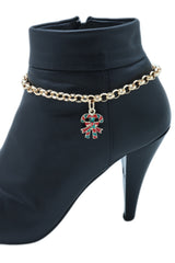 Gold Metal Boot Chain Bracelet Christmas Shoe Candy Cane Charm Jewelry