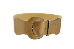 Women High Waist Hip Wide Elastic Gold Color Fashion Belt Big Buckle Adjustable Band Fits Size S M
