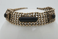 Antique Gold Metal Choker Necklace Black Beads + Earrings