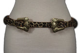 Beige Brown Black Animal Print Faux Leather Western Style Belt Double Gold Metal Buckles New Women Fashion Accessories S M - alwaystyle4you - 5