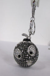 Big Silver Bird Metal Key Chain Wallet Charm Black Angry Boom Rhinestones Large - alwaystyle4you - 8