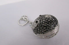 Big Silver Bird Metal Key Chain Wallet Charm Black Angry Boom Rhinestones Large - alwaystyle4you - 2