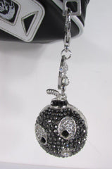 Big Silver Bird Metal Key Chain Wallet Charm Black Angry Boom Rhinestones Large - alwaystyle4you - 4