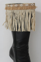 Diamond Accent Pattern Long Fringe Boots Toppers