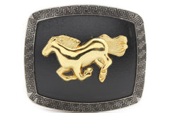 NEW Shiny Gold Horse Black Rectangular Metal Belt Buckle