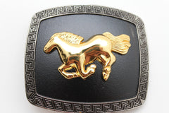 Shiny Gold Horse Black Rectangular Metal Belt Buckle