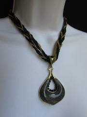 Multi Beas Chain Big Black Glass Drop Rhinestones Pendant 10" Strands Necklace