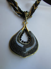 Multi Beas Chain Big Black Glass Drop Rhinestones Pendant 10" Strands Necklace