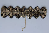 Black Gold Metallic Lace Fabric Wide Band Choker Necklace