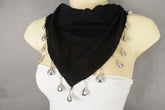 Soft Black Scarf with Silver Drops Beads