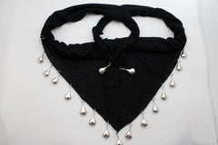 Soft Black Scarf with Silver Drops Beads