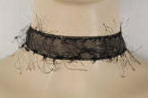 Black Narrow Fabric Fringes Short Gothic Punk Choker Necklace Women Unique