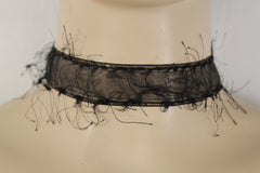 Black Narrow Fabric Fringes Short Gothic Punk Choker Necklace Women Unique