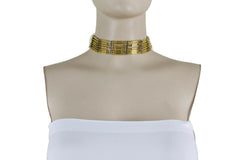 Bohemian Gold Metal Choker Necklace + Earrings Jewelry