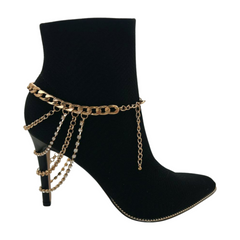 Gold Metal Boot Chain Bracelet Anklet Shoe Multi Strand Back Charm Jewelry One Size