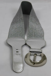 Silver Metal Round Big Buckle Elastic Fashion Belt Hip High Waist S M