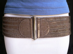 Dark Gray Faux Leather Crocodile Stamp Wide Belt Big Pewter Buckle Women XXS-M - alwaystyle4you - 1