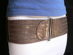 Dark Gray Faux Leather Crocodile Stamp Wide Belt Big Pewter Buckle New Women XXS-M - alwaystyle4you - 2