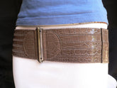 Dark Gray Faux Leather Crocodile Stamp Wide Belt Big Pewter Buckle New Women XXS-M - alwaystyle4you - 4