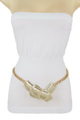 Fun Women Belt Hip High Waist Gold Metal Chain Big Wide Buckle Charm Size XS S M
