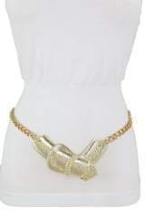 Fun Women Belt Hip High Waist Gold Metal Chain Big Wide Buckle Charm Size XS S M