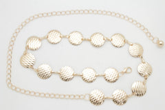 Round Circle Charms Metal Chain Links Narrow Belt