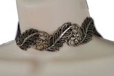Gold Black Wide Long Leaves Flower Choker Necklace Women Chunky Hip Hop