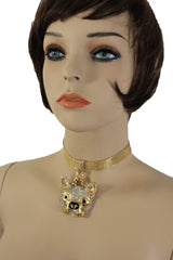 Gold Mesh Metal Charm Dog Pet Pendant Choker Necklace Hip Hop Sexy