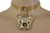Gold Mesh Metal Charm Dog Pet Pendant Choker Necklace Hip Hop Sexy