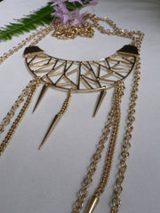 Gold Metal Body Chains Large Moon Geometric Shapes Pendant Long Necklace